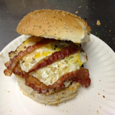 Our Egg & Cheese Burger with Bacon